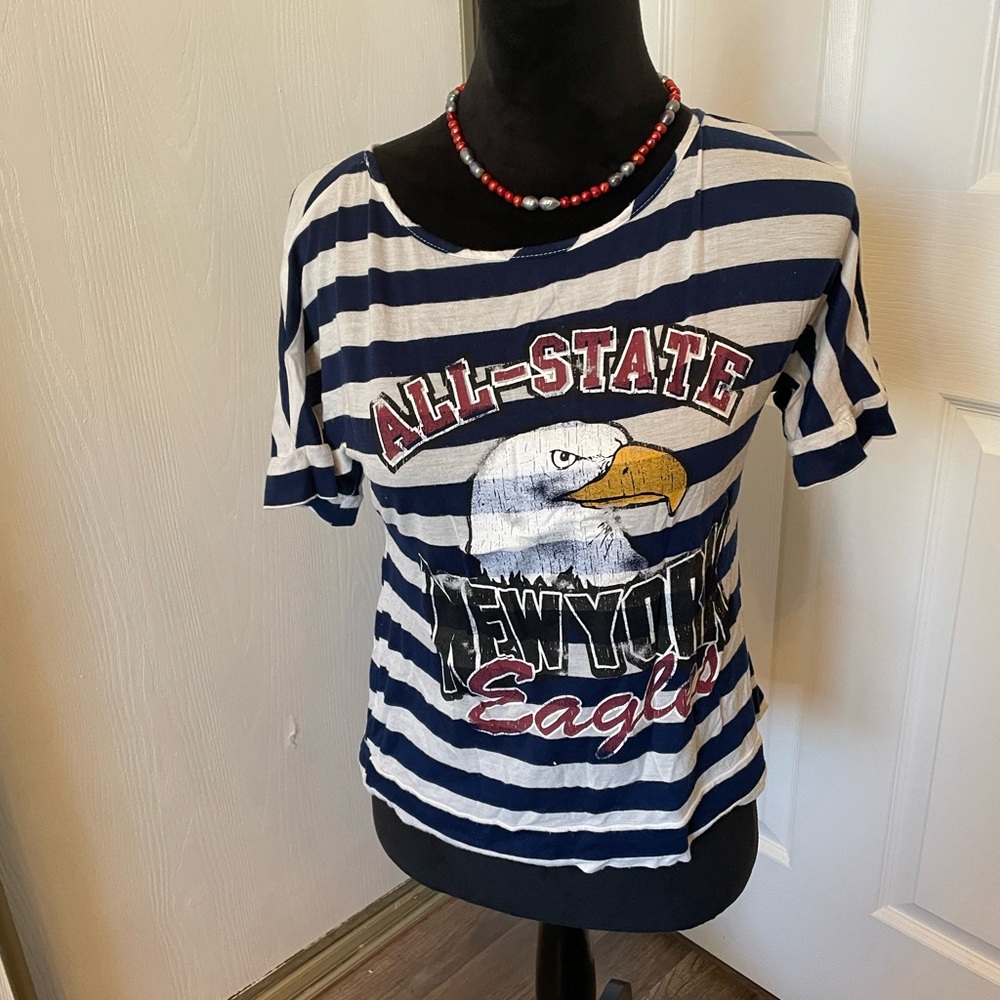 All-State NY Eagles Striped Blue and White Graphic Tee